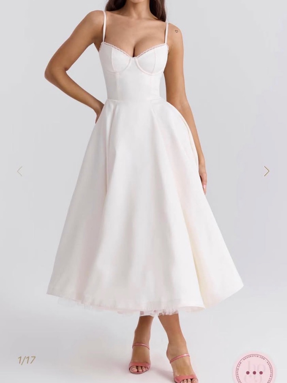 House of CB Ivory Midi Dress with Spaghetti Straps